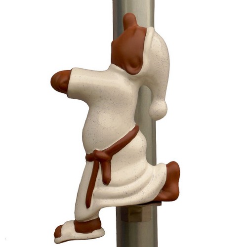 dachschmuck-schlafwandler absteigend mit einem fuss schlafwandler absteigend mit einem fuss-glasiert weiss mit blauen sprenkel