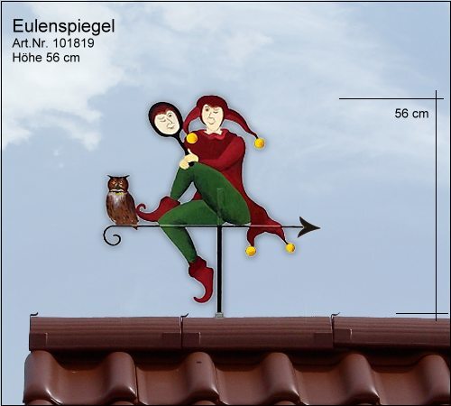 eulenspiegel als wetterfahne mit eule und spiegel