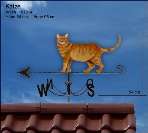 katze als wetterfahne aus edelstahl mit windrichtungsanzeiger