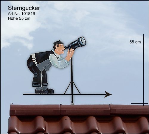 sterngucker als wetterfahne mit fernrohr auf einem first