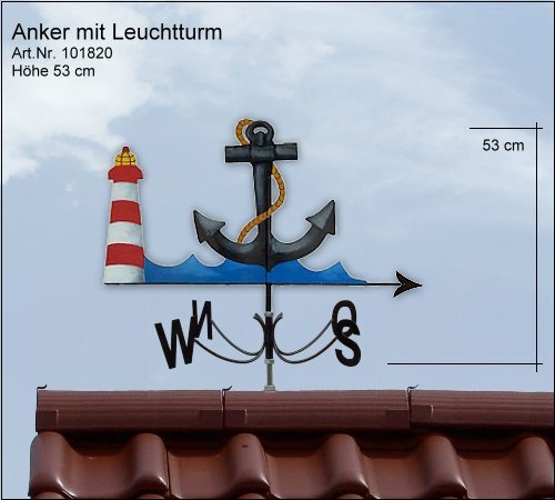 anker mit leuchtturm als wetterfahne auf einer windrichtungsanzeige