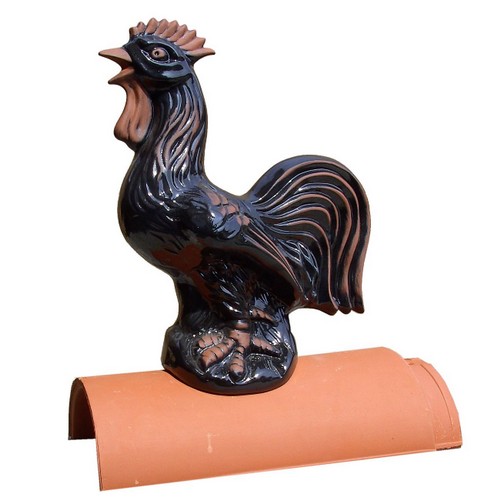 dachhahn-schwarz gebürstet 35 cm mit Dachziegel