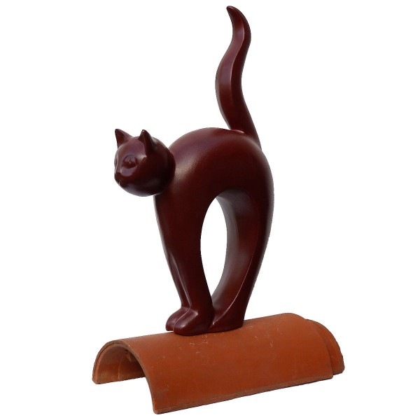 katze stehend mit hohem schwanz-modern art-rot engobiert