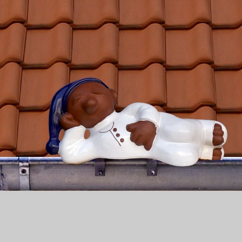 dachschlaefer als schlafwandler mit edelstahlhalterung, glasiert in verschiedenen dachziegelglasuren