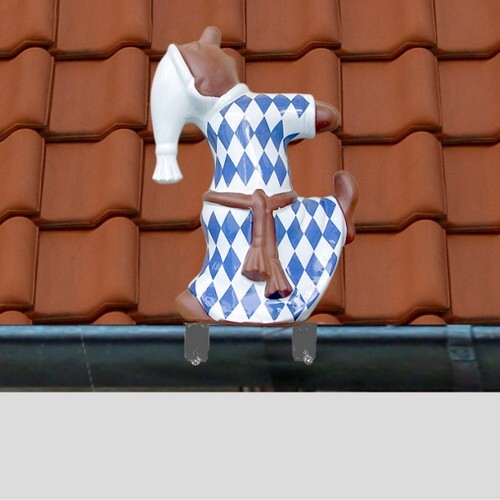 dachrinnenfigur-bayerisch als schlafwandler mit hohem fuss, weiss blau und mit edelstahlhalterung