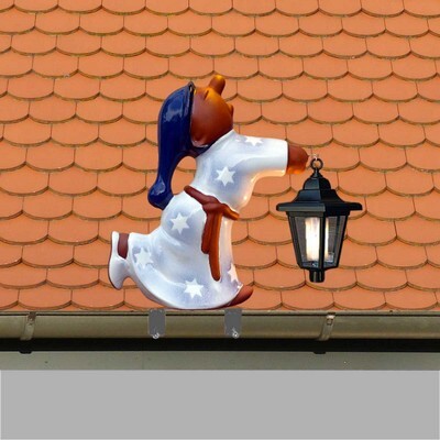 schlafwandler als rinnenfigur mit sternenkleid und solarlaterne glasiert mit sternenkleid und laterne sowie edelstahlhalterung
