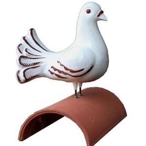 taube mit edelstahlfüssen, weiss glasiert 