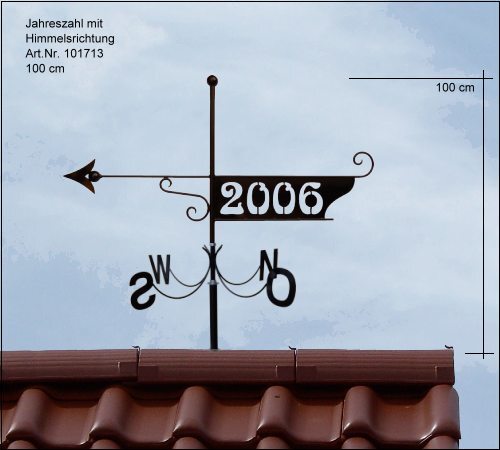 wetterfahne-jahreszahl mit windrose aus edelstahl-einbrennlackiert